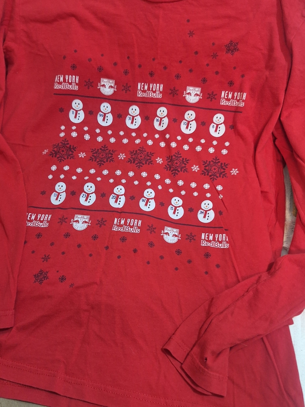 Next Level Apparel Red Kids Long-Sleeve Snowman Graphic Tee
